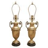 pair of silverplated English table lamps