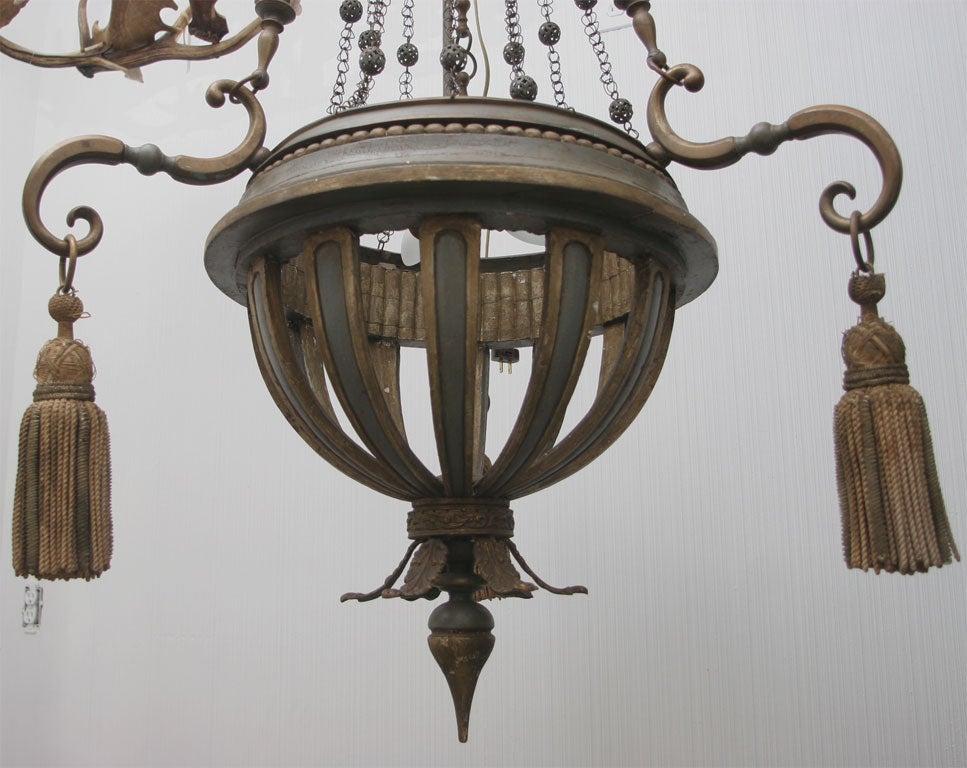 French Impressive Carved Wood Chandelier For Sale