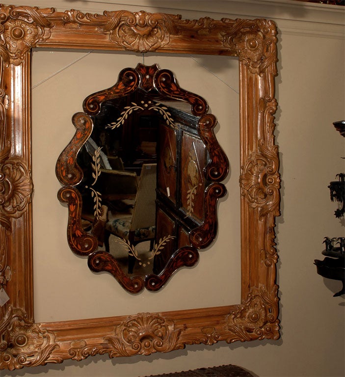 Italian Murano etched glass octagonal mirror