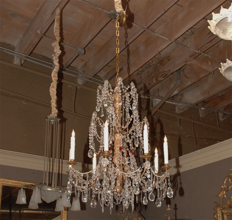 Genoese Neoclassical iron, giltwood and crystal chandelier