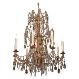 Antique Genoese Neoclassical iron, giltwood and crystal chandelier