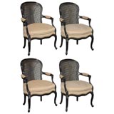 Vintage A Suite of Four Louis XV-style Caned-back Lacquered Armchairs