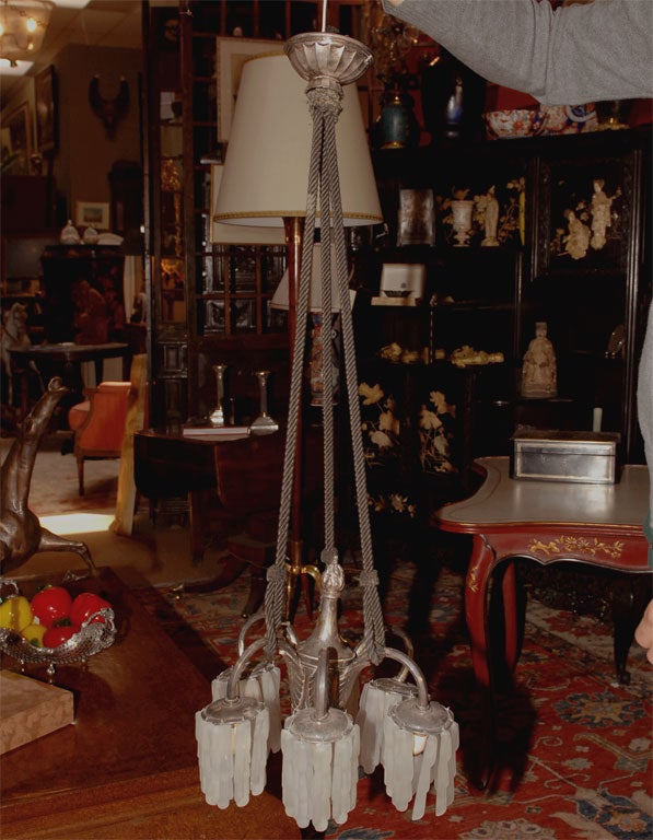 A Pair of French Art Deco Chandeliers by Simonet Freres For Sale 2