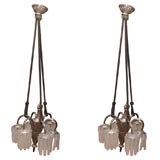 A Pair of French Art Deco Chandeliers by Simonet Freres