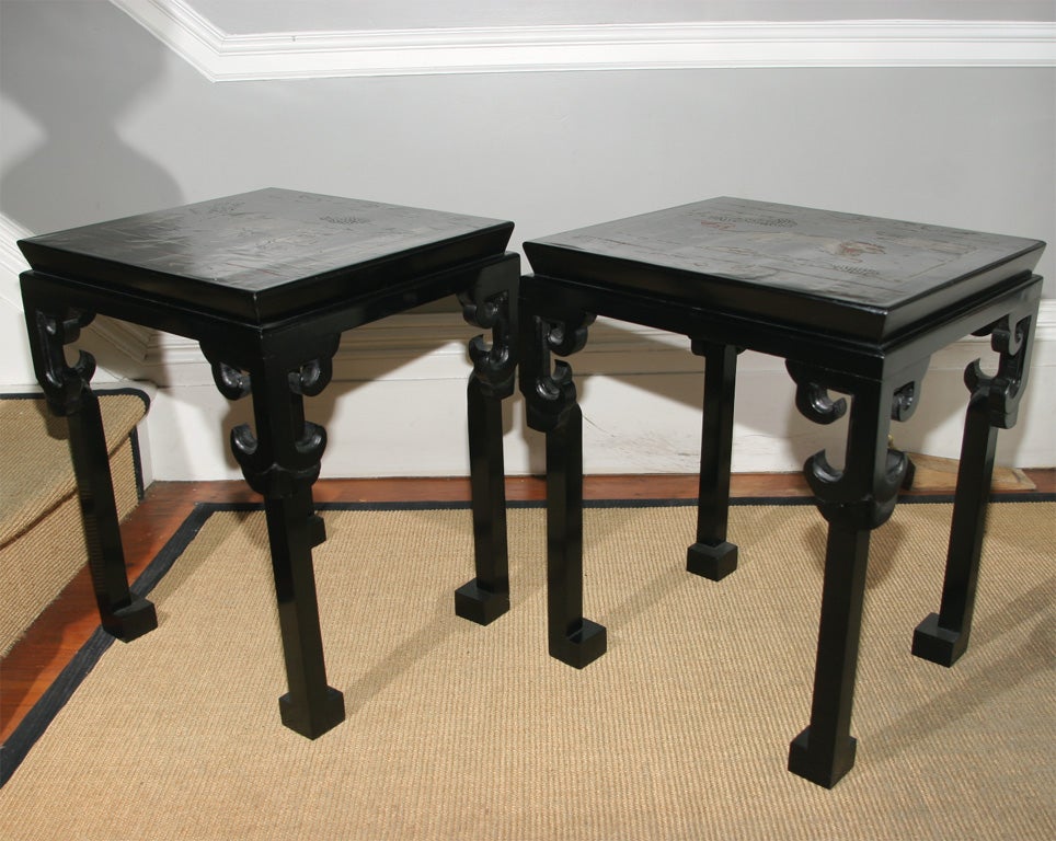 18th Century and Earlier Fine Pair of Custom Made Chinoiserie Black Lacquer Low Tables For Sale