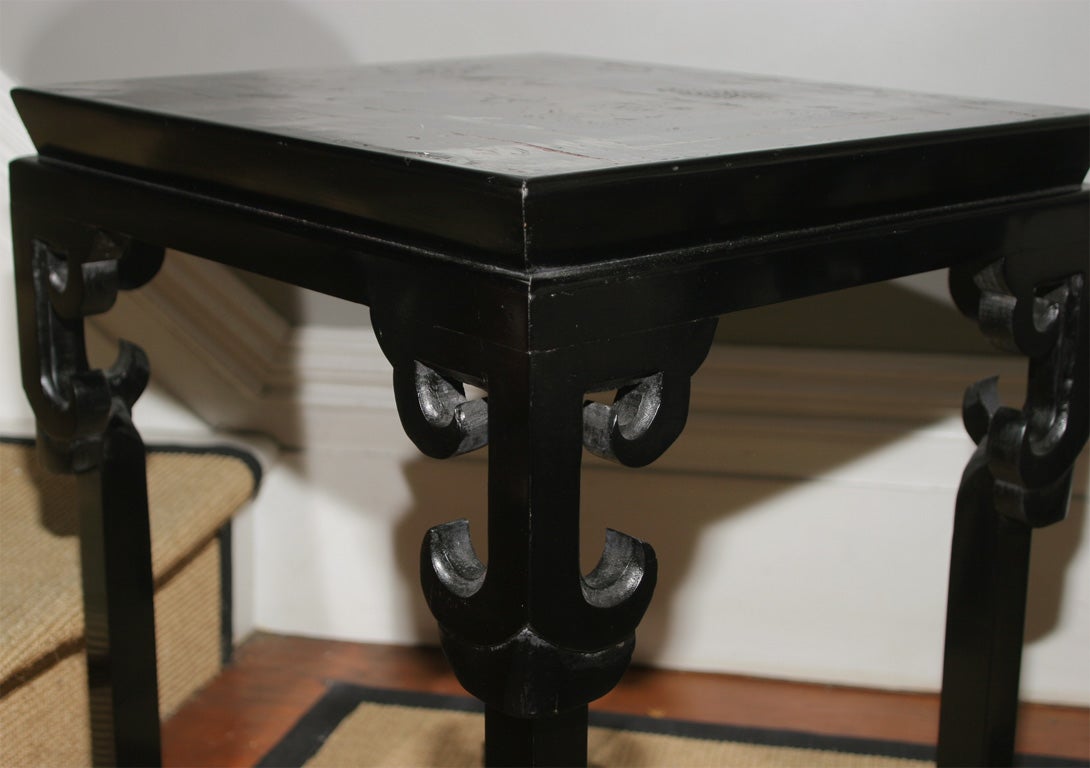 Fine Pair of Custom Made Chinoiserie Black Lacquer Low Tables For Sale 1