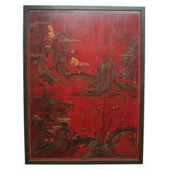 Antique A mid 18th century Chinese lacquer double panel on custom stand.