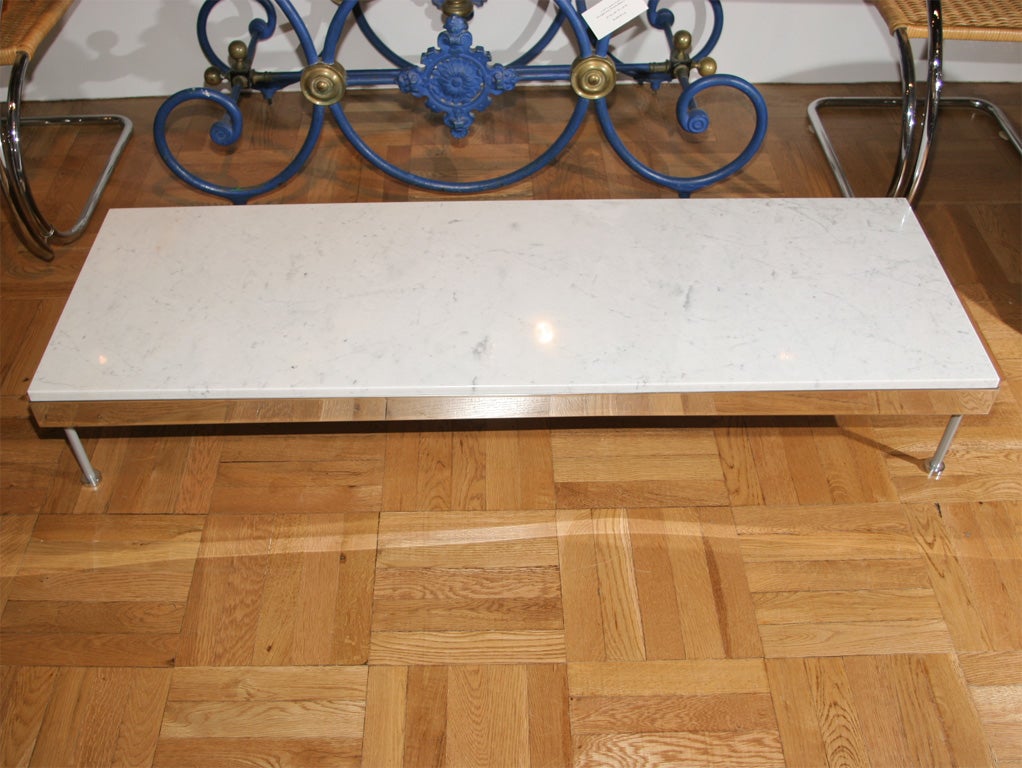 A Knoll Style Chrome and White Carrara Marble Topped Table