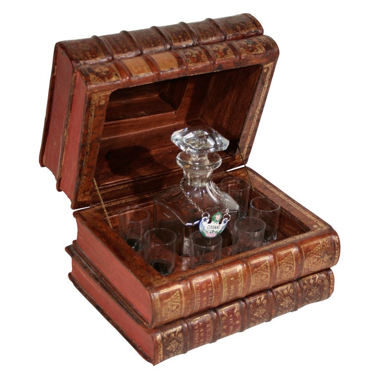 An Early 20th Century Faux Book Box with Interior Bar Set