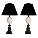 A Pair of Steel and Ostrich Egg Table Lamps