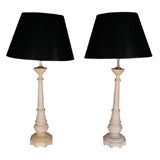 A Pair of Late 19th Century White Marble Column Lamps