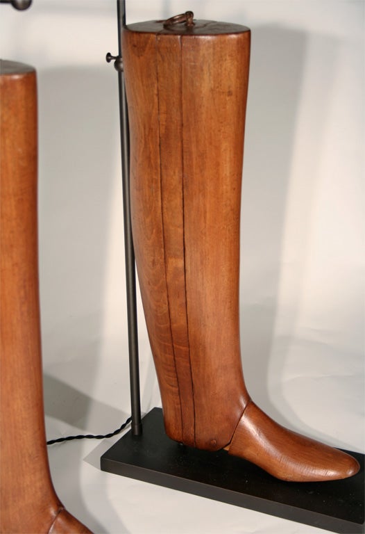 Pair of Late 19th Century Wood Boot Forms Mounted as Lamps 6