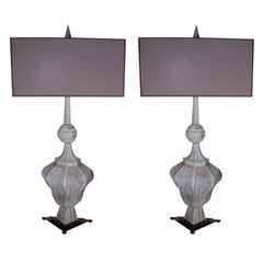 Pair of 19th Century Tole Balustrade Shaped Finial Lamps