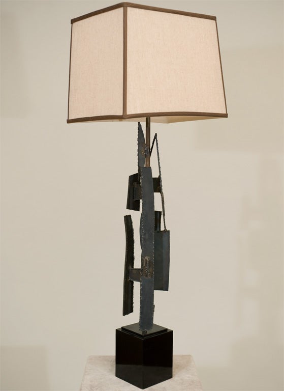 Hand Forged Steel Lamp in the Manner of Paul Evans For Sale 1