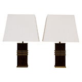 Pair of Wood and Brass Lamps
