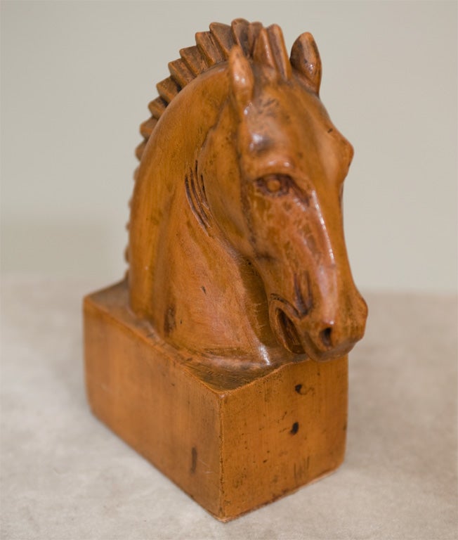 20th Century A Pair of Fruitwood Carved Horse Bookends