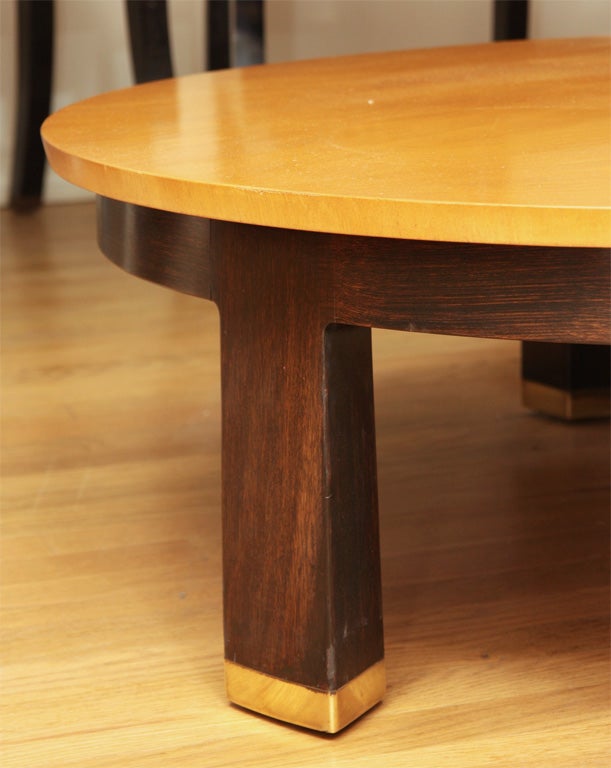 American Circular blonde wood coffee table by Dunbar