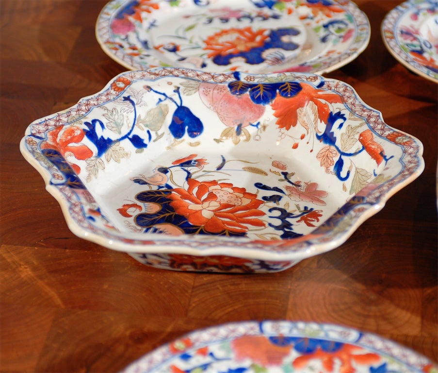 Mason's patent ironstone China partial service in the lily pattern, includes: Seven plates - 9.5