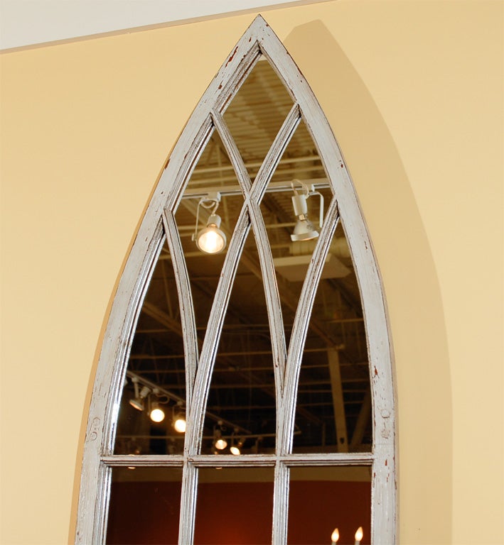 19th Century English Gothic Revival Broken Arch Painted Window Frame with Mirrored Backing For Sale