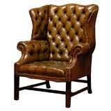 English Chippendale Style Leather Wing Chair