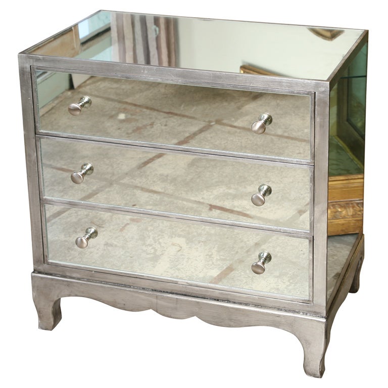 Superb Custom Three-Drawer Mirrored Chest For Sale