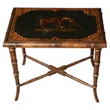 19 Century  Faux Bamboo Table with Papier Mache Top