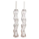 Pair Tall Carved Lucite Candlesticks Vintage Pair Tall Carved Lucite Candlesticks