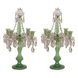 Pair Green Opaline and Crystal Candelabra