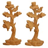 Vintage Pair of whimsically carved California Studio candlesticks