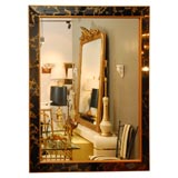 LARGE DECO STYLE MIRROR WITH GOLD VEINED BLACK GLASS FRAME