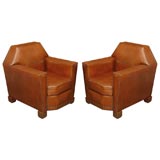REEDITION PAIR OF LEATHER ARMCHAIR "HEXAGONE STYLE"