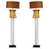 Antique Pair of Wood and Steel Floor Lamps