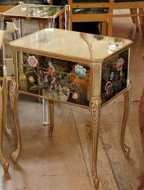 Pair of Reverse Painted Side Tables C. 1930