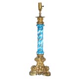 opaline cut glass inlay lamp - bronze base