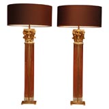 Pair of Glass Cylinder Table Lamps