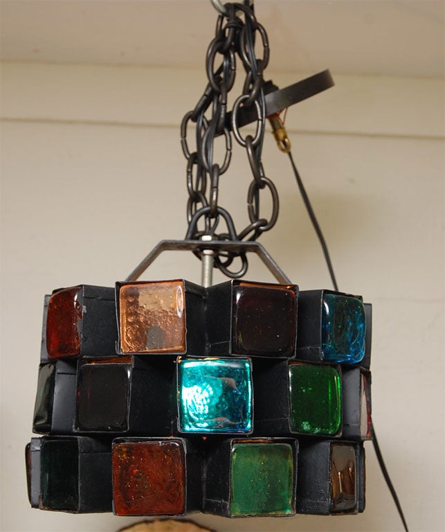Hand Blown Multi Colored Glass Block Chandelier