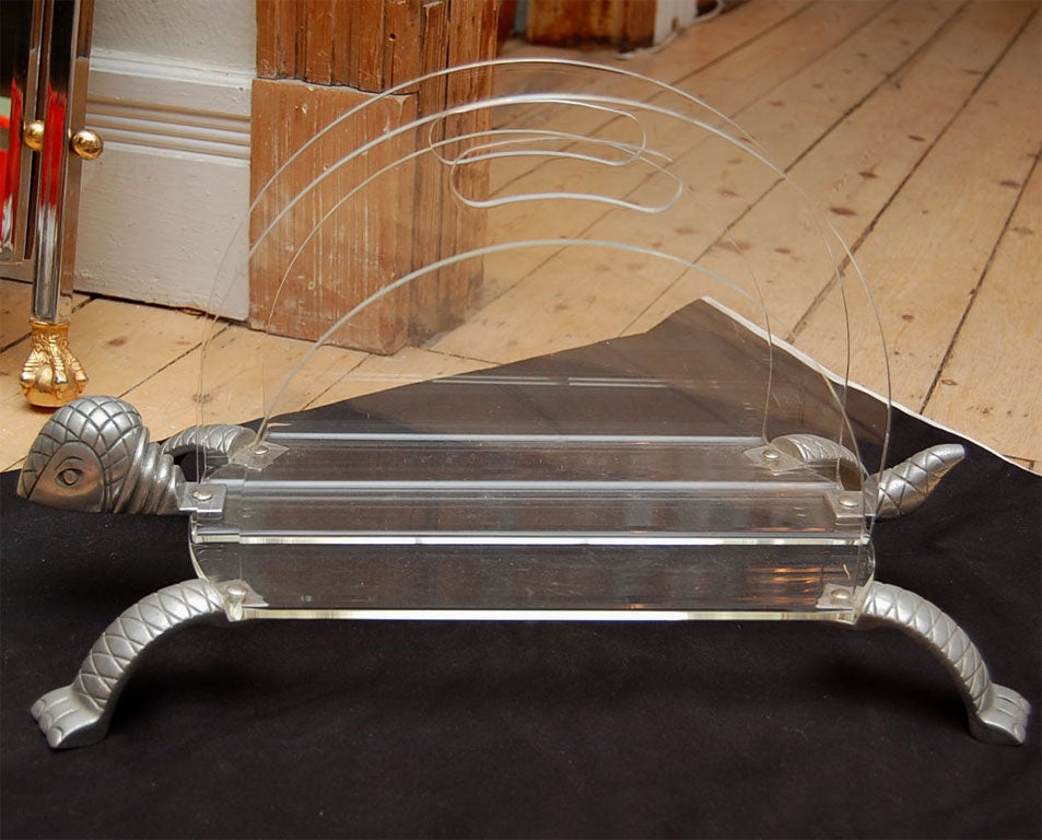 LUCITE AND ALUMINUM TURTLE MAGAZINE RACK