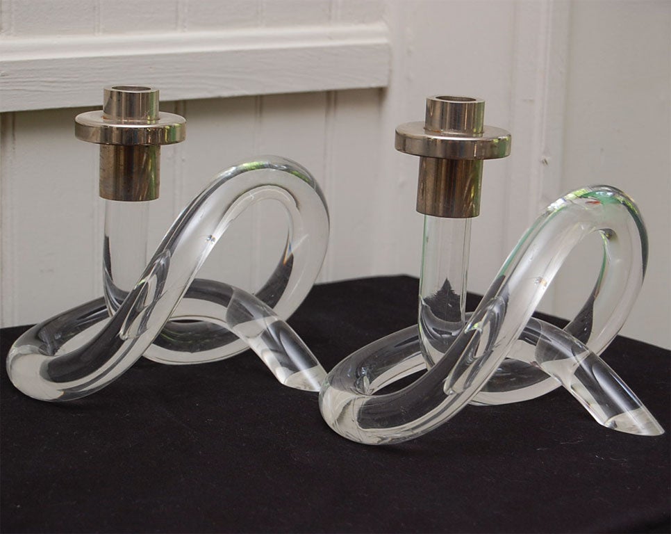 DORTHY THORPE LUCITE PAIR OF CANDLE STICKS