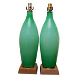 PAIR OF GRANNY APPLE GREEN MURANO GLASS LAMPS
