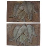 Pair of Bas Relief Patinated Botanical Panels