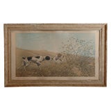Antique French Lithograph of Hunting Dogs
