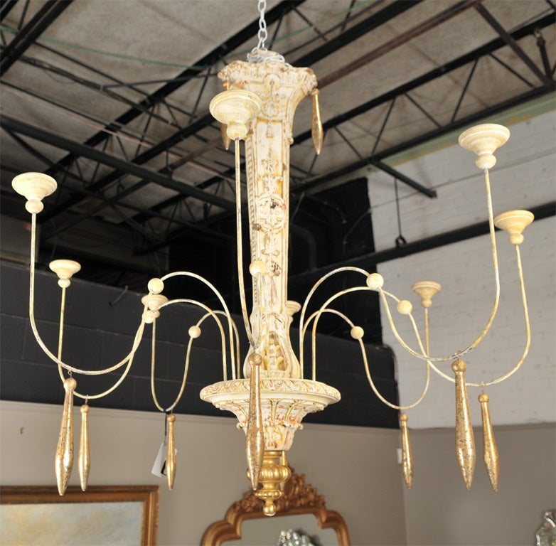 Large whtie gesso and gold gild opera chandelier