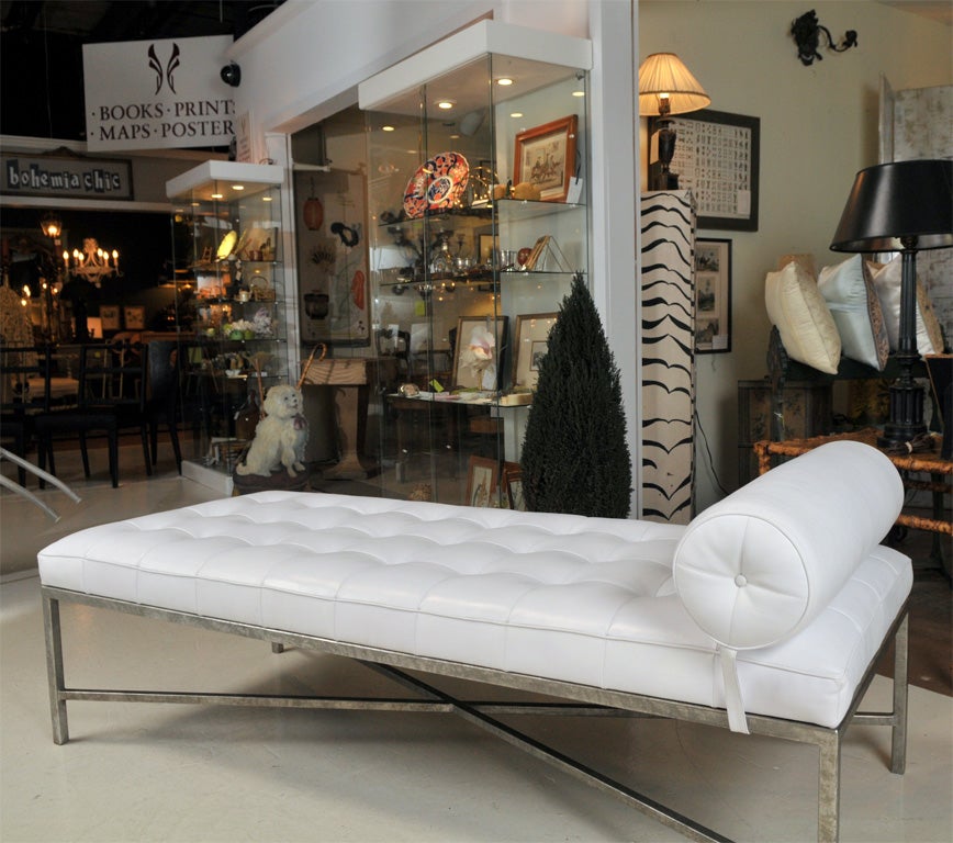 Contemporary White Tufted Leather Daybed