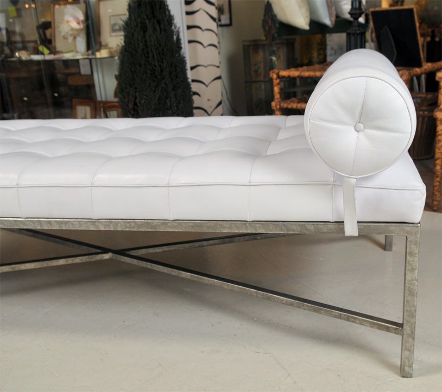 White Tufted Leather Daybed 1