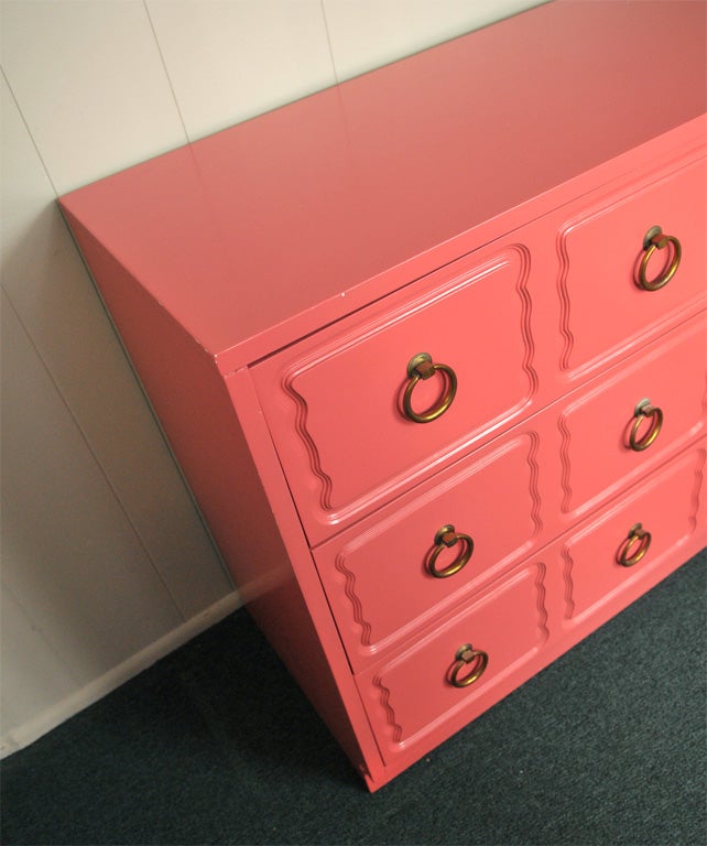 20th Century Dorothy Draper Chest of Drawers Dresser CORAL LAQUER