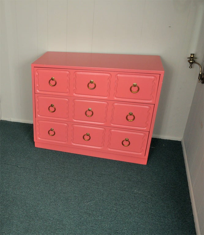 Dorothy Draper Chest of Drawers Dresser CORAL LAQUER 1