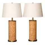 Vintage Elegant Cork & Brass Columnar Table Lamps