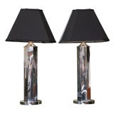 Sleek Octagonal Columnar Mirror Chrome Table Lamps