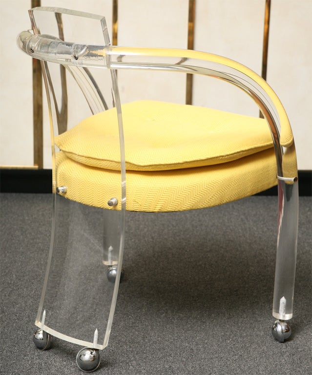 American Four Lucite Curved Arm Chairs on Casters