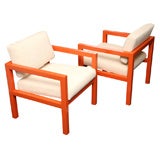Cubist Modern Armchairs in Orange Lacquer